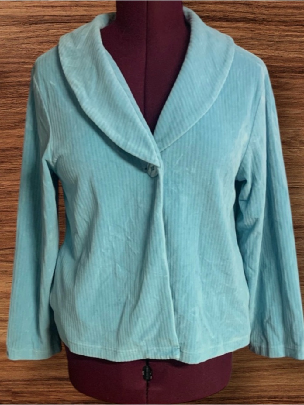 Vintage CuddleDown Women's Super Soft Teal Shawl-Collar Bed Jacket Blazer